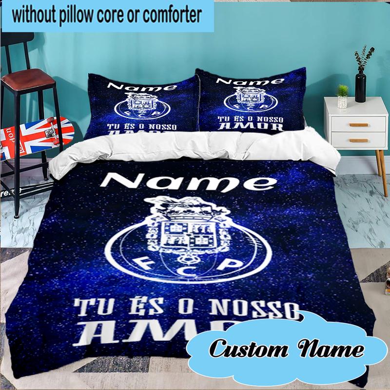 Custom Name Porto Love Crest Bedding Set 3pcs, Bedding Set Including 1pc Duvet Cover And 2pcs Pillowcases for Bedroom, Dormitory Gift