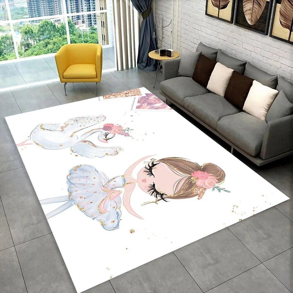 Cute Ballet Girl Ballerina Cartoon Area Rug,Carpet for Home Living Room Bedroom Sofa Doormat Decor,kids Play Non-slip Floor Mat