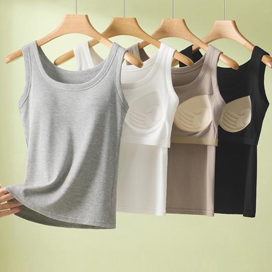 Women Sleeveless Camisole Top Wide Strap Tank Top with Built-in Padded Bra Summer Casual