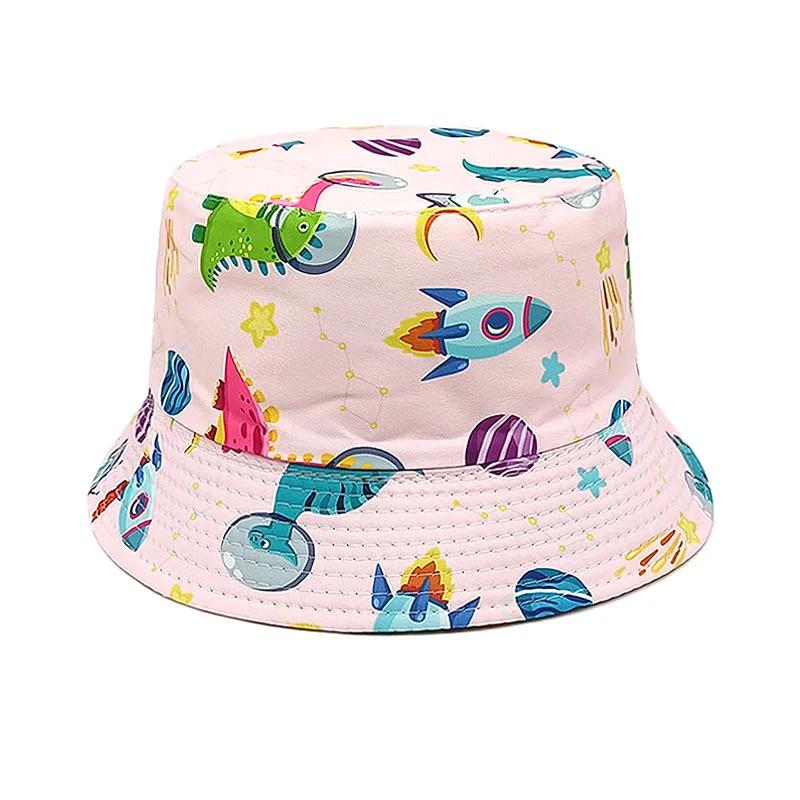 Frühlings- und Sommer-Polyester-Cartoon-Dinosaurier-Print-Eimerhut Outdoor-Reise-Sonnenhut für Jungen und Mädchen 99