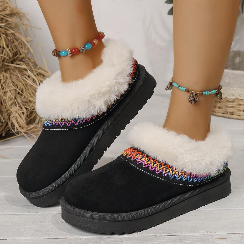 New Thick Soled Snow Boots for Winter, with Increased Height and Plush Insulation. Half Dragged Cotton Shoes with Thickened Plush Slippers