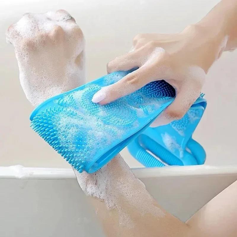 Silicone Body Shower Brush Long Extended Back Scrubber Belt Soft Exfoliating Massage for Gentle Peeling Skin Clean Home Bathing Use