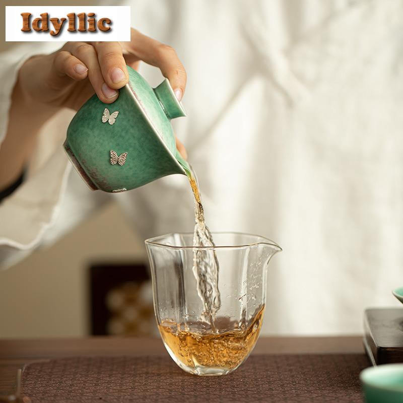 125ml Kiln Fambe Crystalline Glaze Silver Inlaying Gaiwan Antique Tea Tureen Tea Bowl With Lid Kit Tea Brewing Cover Bowl Cha