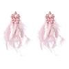Orecchini Lunghi Boho Chic con Frange di Piume e Design Floreale in Lega con Strass per Donna