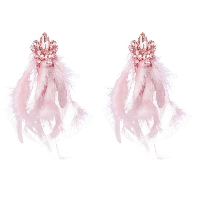 Orecchini Lunghi Boho Chic con Frange di Piume e Design Floreale in Lega con Strass per Donna