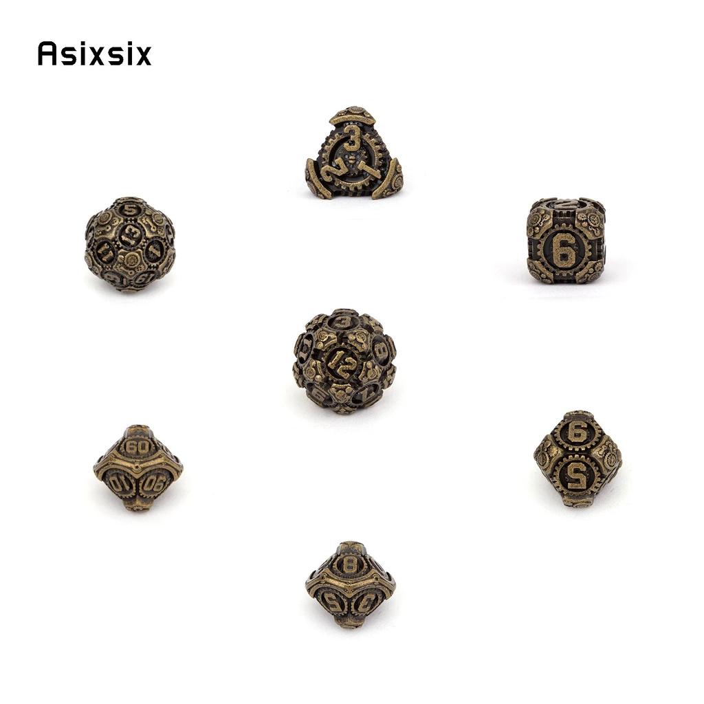 7 szt. Żółte koło zębate metalowe kostki z litego metalu zestaw kości wielościennych odpowiednie do odgrywania ról RPG gra planszowa gra karciana