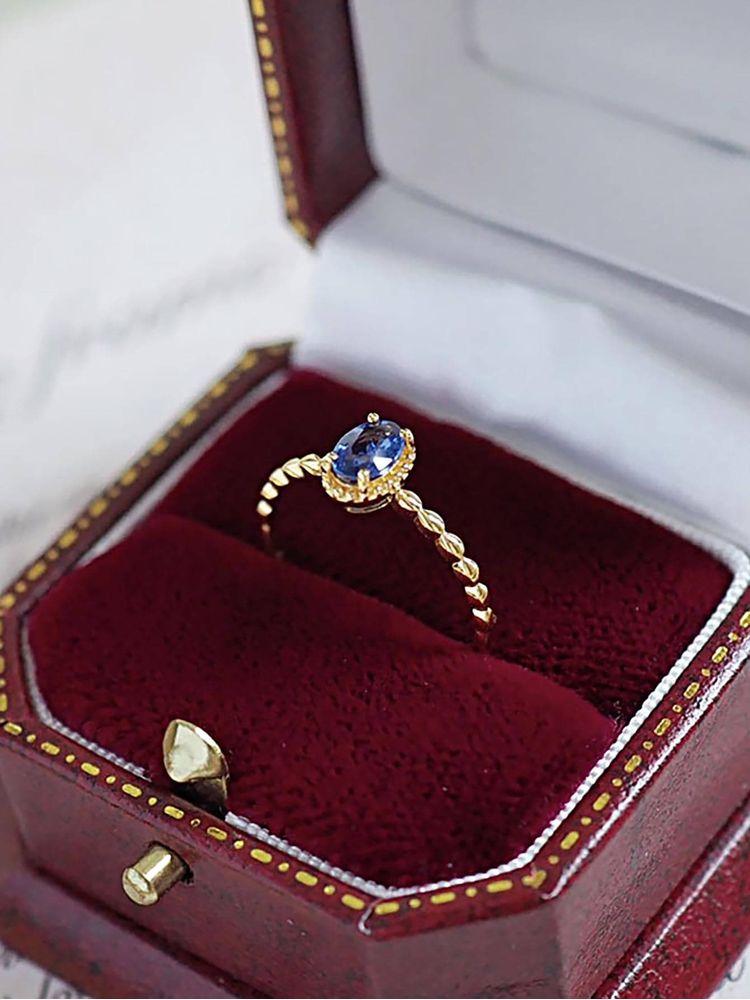925 Silver Vintage Advanced Golden Blue Oval Zircon Ring For Women Engagement Luxury High Quality Fine Jewelry