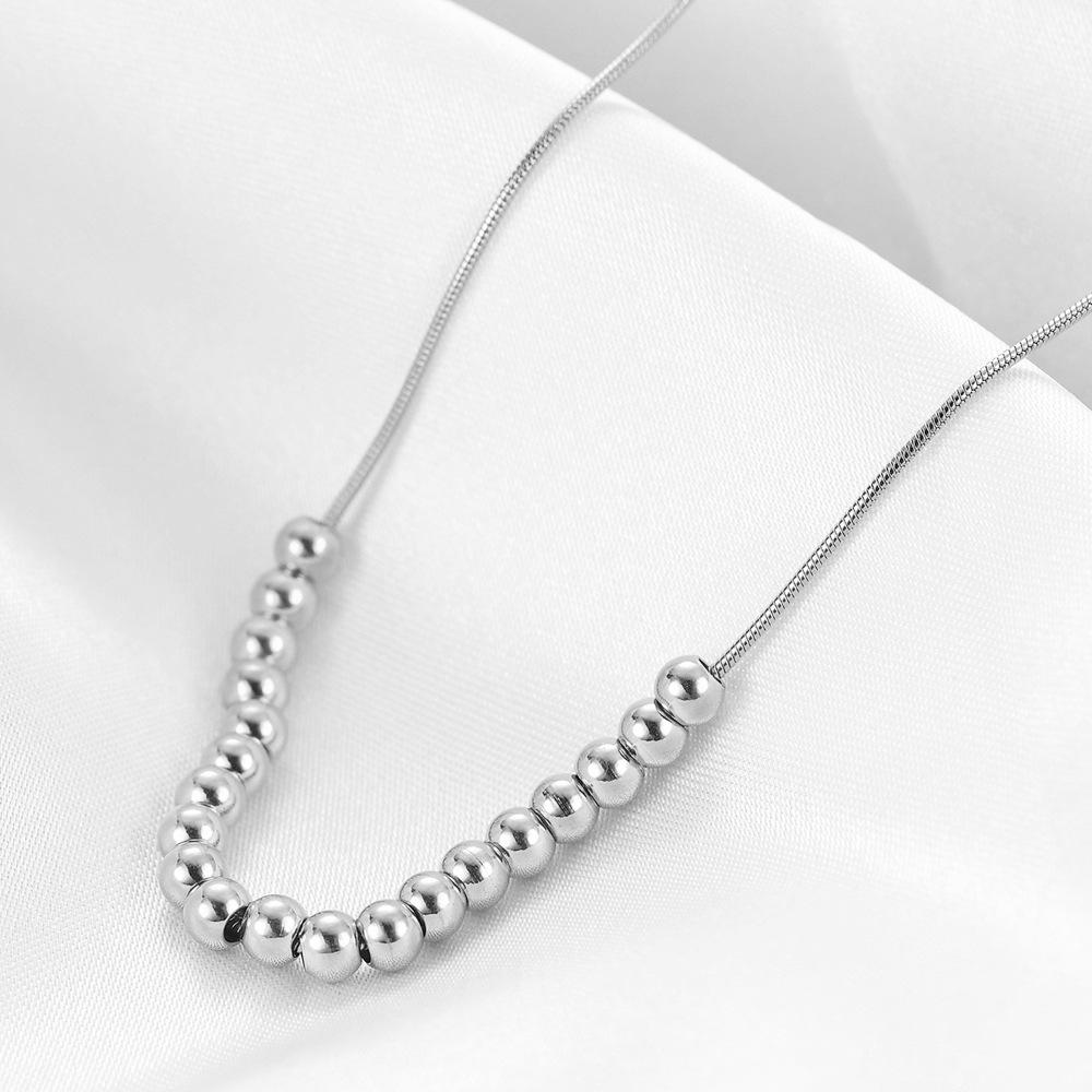 4MM Stainless Steel Clavicle Necklace: European  American Fashion, Versatile Women s Simple Chain with Twenty Round Beads