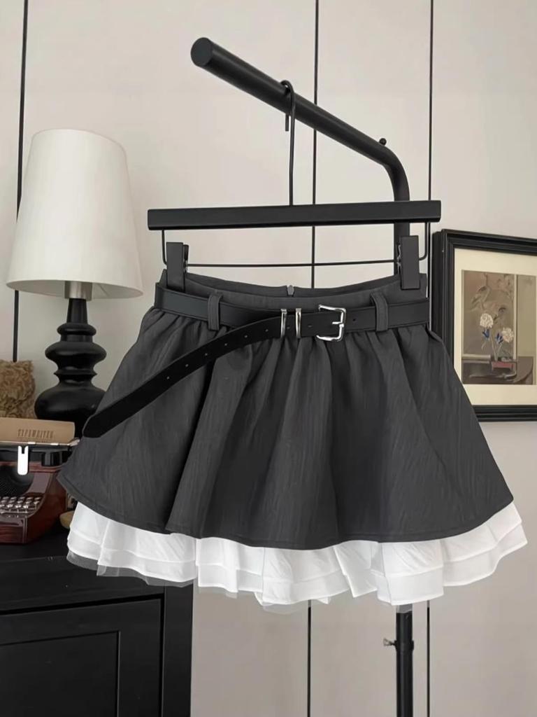 Retro High-Waist A-line Skirt with Anti-Exposure Lining