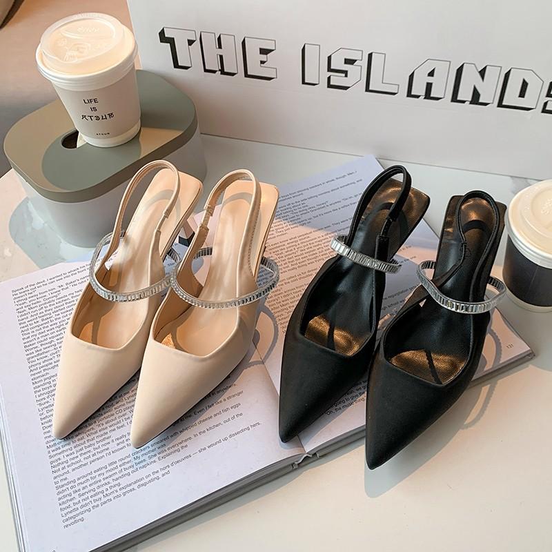 French elegant women's shoes pointed toe thin heel new white bridesmaid shoes with rhinestone temperament women's bag head sandals