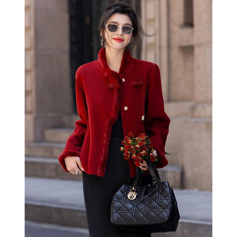 Demana Kurzer Kurzmantel im neuen chinesischen Stil aus Rex-Kaninchenfell