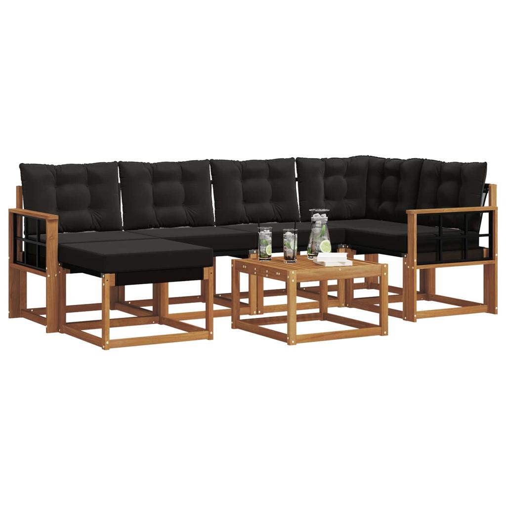 Outdoor Sofa Set with Cushions 7 pcs Natural and Black