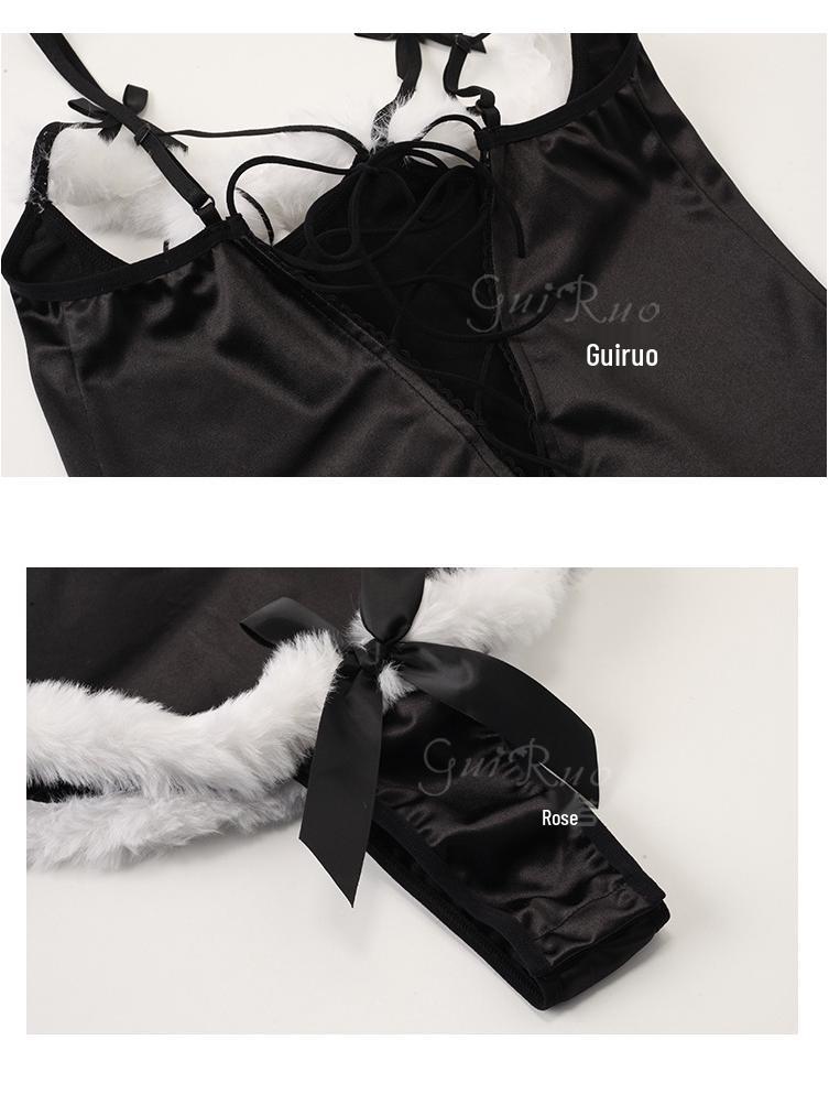 Rose's Sexy Christmas Bunny Lingerie: Strappy Backless Snap Crotch Bodysuit Uniform Set