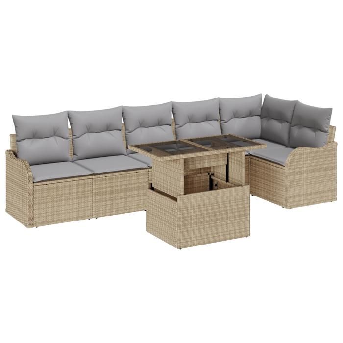 7-piece Garden Sofa Set with Beige Cushions Poly Rattan 3348476