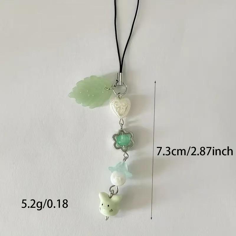 Handmade Four Leaf Clover Beaded Phone Charm Y2K Cute Cat Totoro Keychain Cybercore Cell Phone Chain Pendant Key Ring Bag Decor