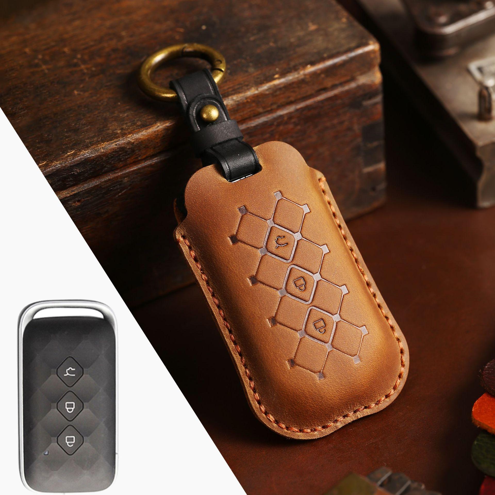 

Car key cover is suitable for SAIC GM Wuling Xingchen key cover, the first layer cowhide car key cover коричневый