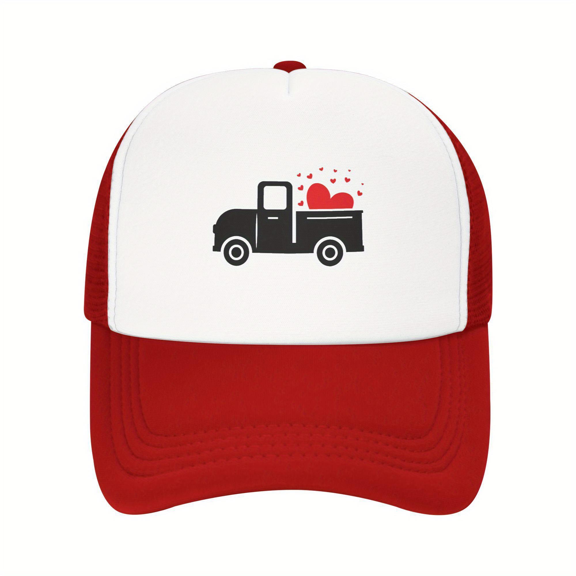 

Valentine Truck Heart Print Mesh Trucker Hat Breathable Polyester Casual Baseball Cap Unisex Adult One Size