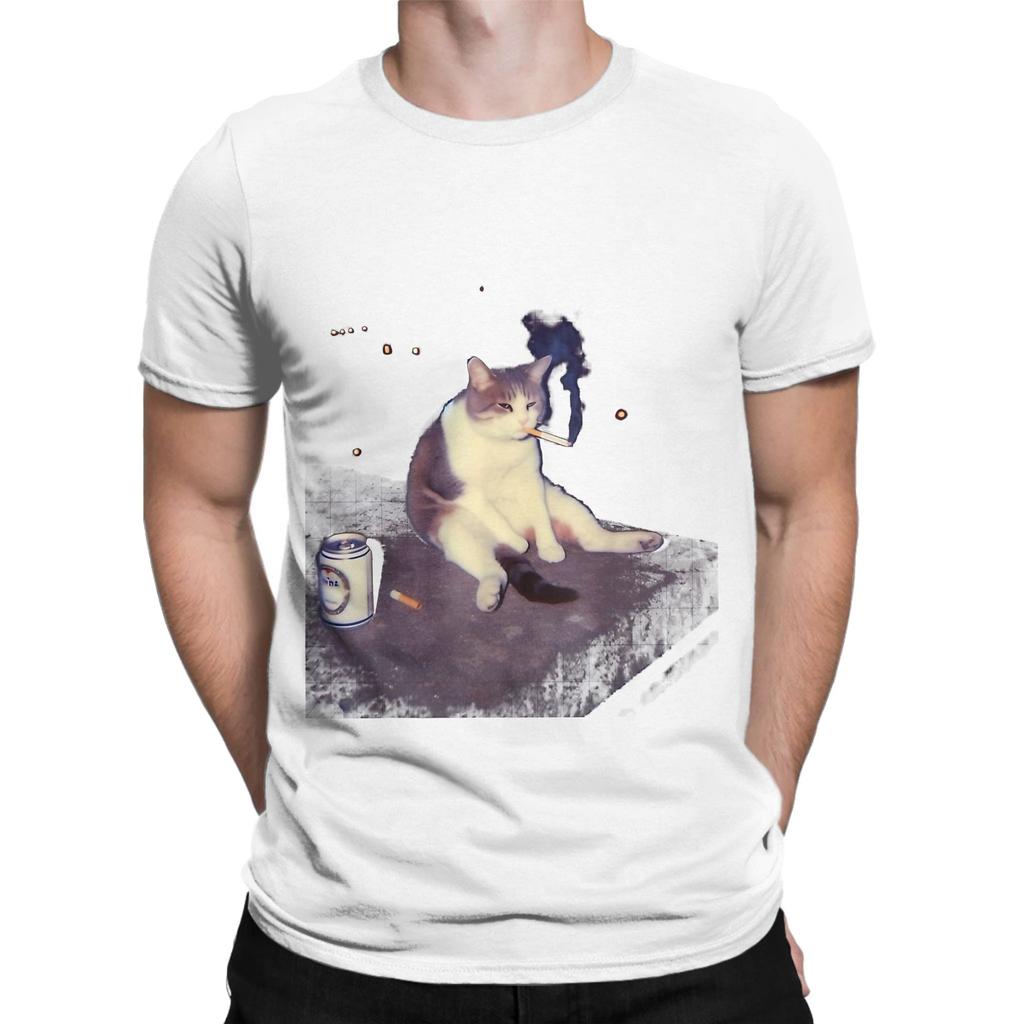 Smoking Meme Funny Cigarette Kitten Brainrot Tee Funny 100 Cotton TShirt Meme Tops Tees For Unisex