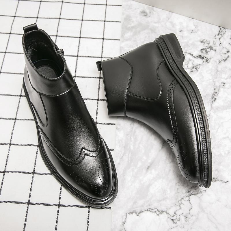 

Модные мужские ботинки из искусственной кожи с высоким кроем, однотонные, с боковой молнией, резные, классические, удобные, деловые, формальные туфли 45 чёрный