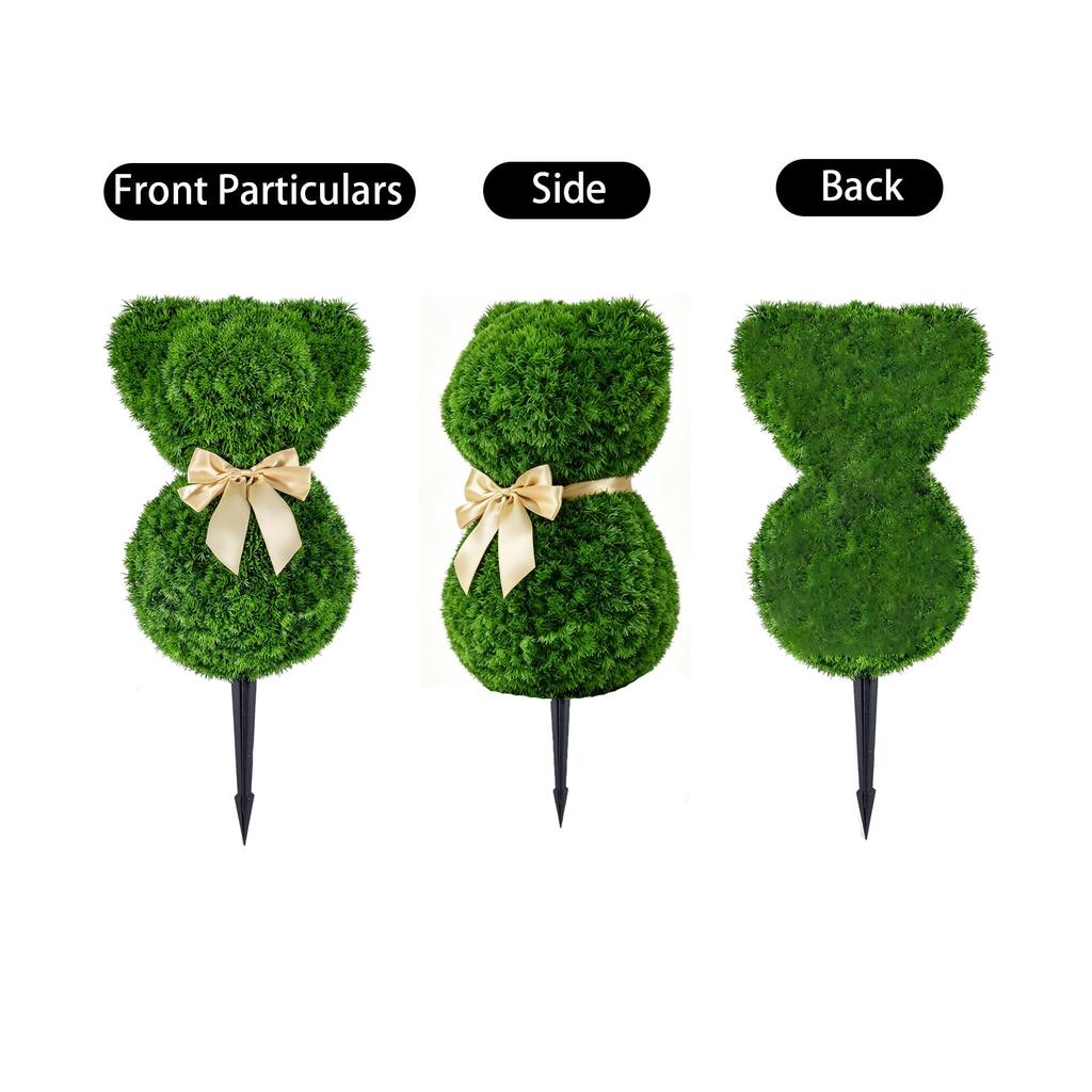 Artificial Topiary Bear Shaped Garden Stake with Decorative Bow Outdoor Decorative Lawn Ornament for Yard Patio and Home Landscaping