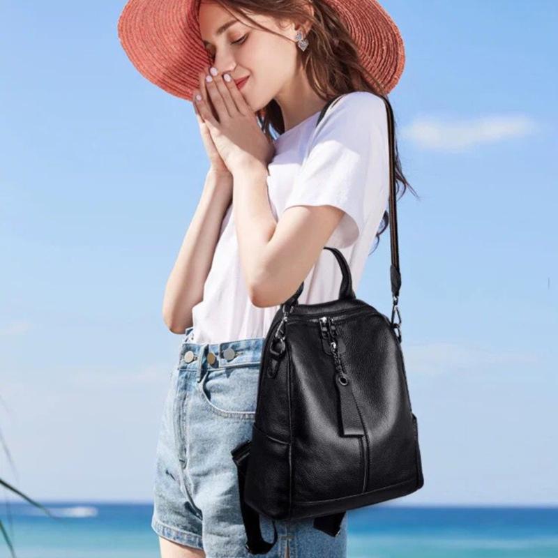 The First Layer of Cowhide Backpack Women's Large Capacity Bag Fashion Korean Version of Everything Mommy Backpack