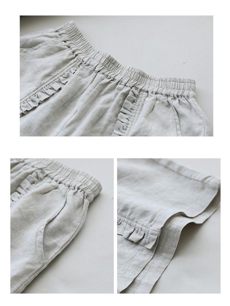 Women's Retro Pleated Cotton-Linen Harem Shorts – Casual, Loose, Elastic Waist for Spring/Summer