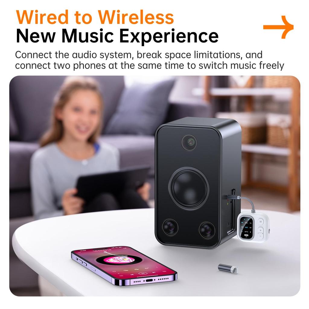 2 in 1 aptX-Adaptive AD/HD/LL AAC Bluetooth Audio Transmitter Receiver 3.5MM AUX HiFi Music Multipoint Airplane Wireless Adapter