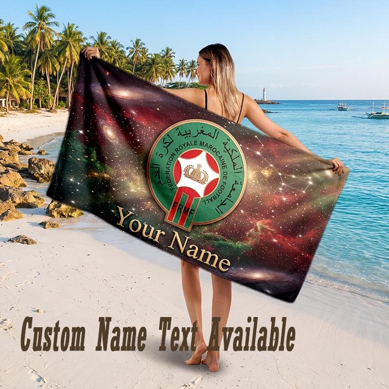 Morocco Football Design Beach Towel Custom Text Large Towel for Beach Vacation
