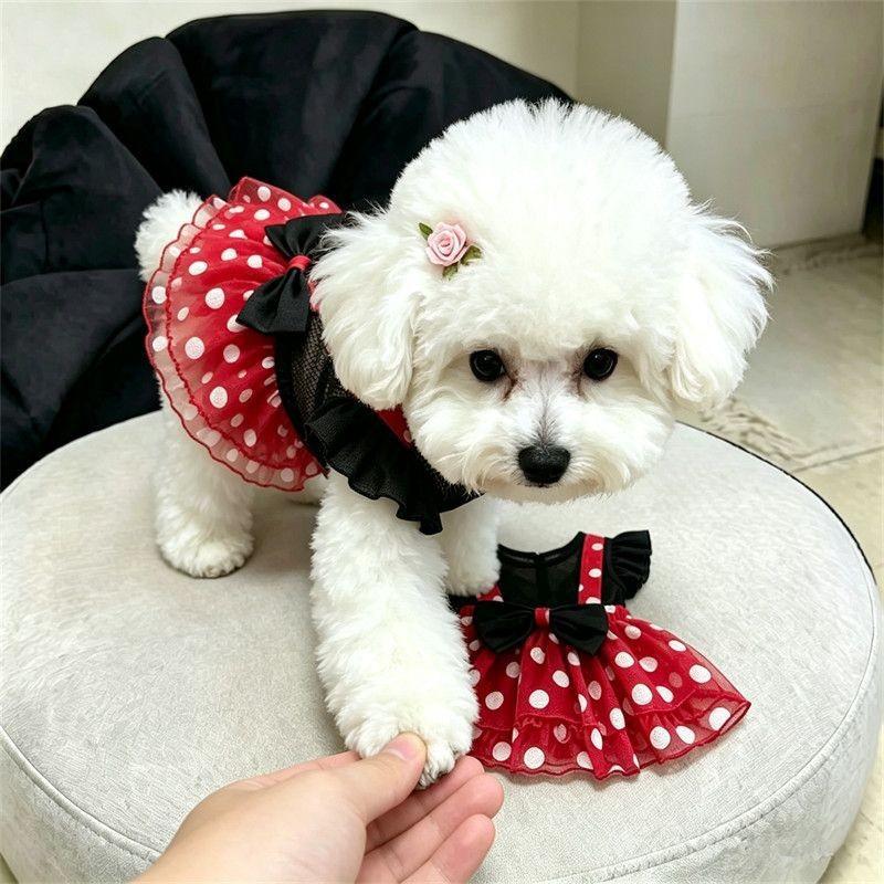 Pet Dog Dress Polka Dot Mesh Sleeveless Skirt Small Breeds Sun Protection Princess Style