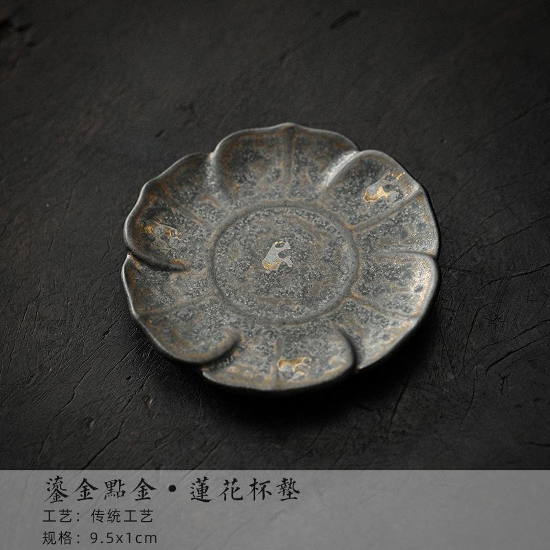 

Handmade Gold Pointing Gilded Glazed Teacup Retro Ceramic Master Cup Tea Cushion Personal Single Tea Bowl Base Kung Fu Teaware