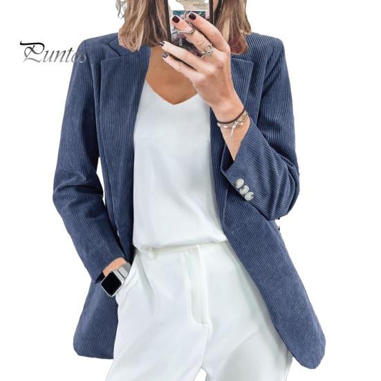 Solid Color Suit Coat Women Lapel Long Sleeve Single Button Closure Business Jacket with Flap Pockets Slim Fit Outerwear