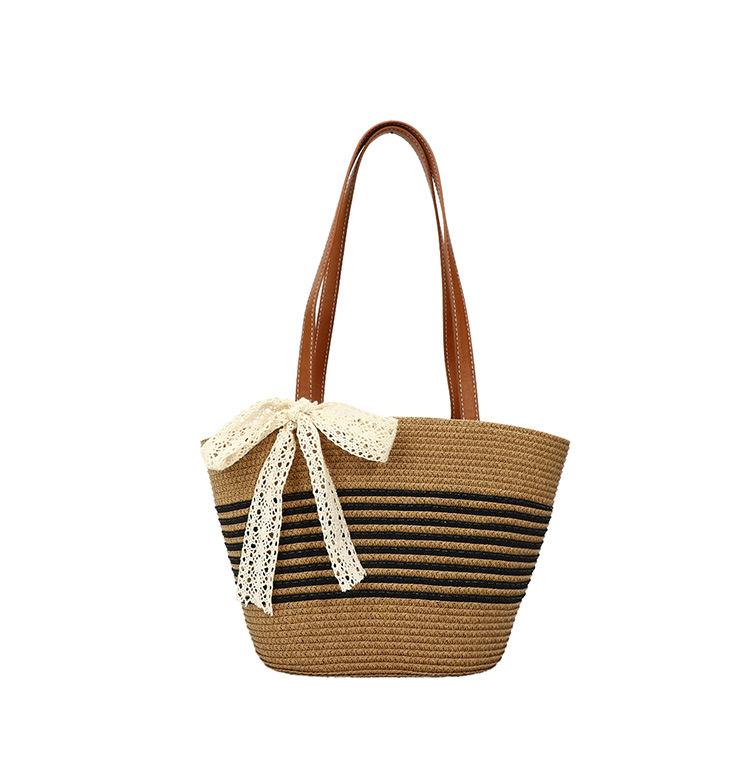 

Соломенная сумка нишевая плетеная сумка дизайн с бантом женская сумка на плечо летняя приморская отпуск пляжная сумка чёрный