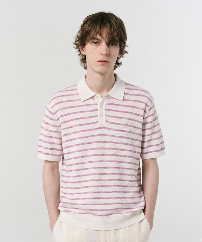 Dagseusyeocheu Cotton Blend Striped Short Sleeve Knit White_Oms1Swts101A1