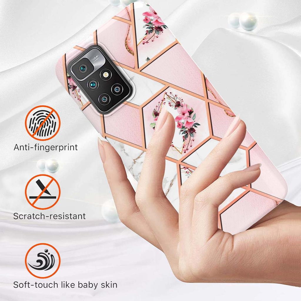 Golden Border Grid Marble Flower IMD Ultrathin Phone Case for Xiaomi Redmi Note 11S,Redmi Note 11 4G,Note 12 Pro 4G,Xiaomi 11T,Redmi 10,Poco X3 NFC...