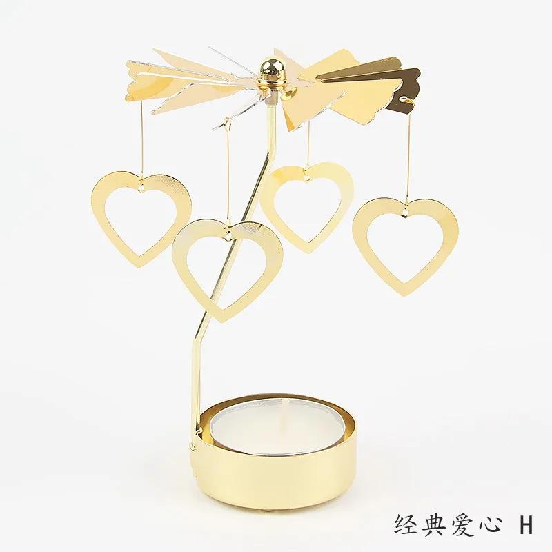 Metal Rotating Spinner Carousel Candle Tea Light Holder Table Rotating Transfer Windmill Decoration Home Elegance Candle Holder