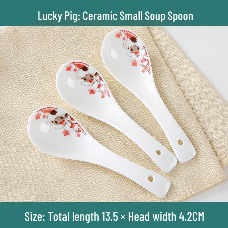 Set of 10 Chinese Style Ceramic Soup Spoons, New Bone China, Practical for Eating and Teaspoons.