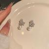 Zircon Bow Pearl Stud Earrings Light Luxury High-end Temperament Earrings Women French Elegant Simple Earrings Women