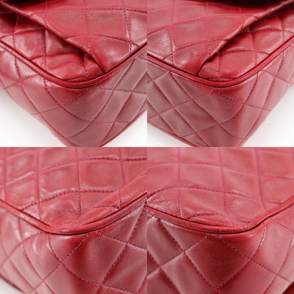 CHANEL Matelasse Shoulder Bag COCO Mark Fringe vintage Red lambskin Women Used