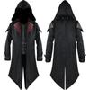 Männer Steampunk Gothic Smoking Trenchcoat Falten Hals Kapuze Leder Smoking Mantel Assassin Kostüm Halloween
