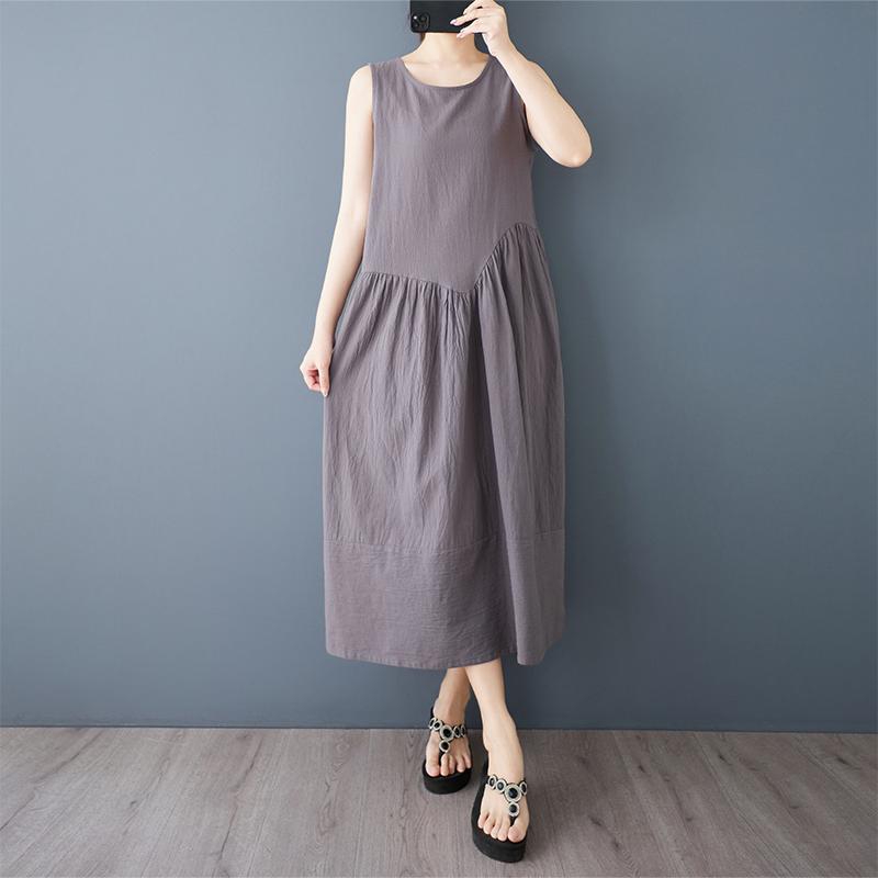 Dimanaf 2025 New Summer Women Plus Size Loose Vintage Dress Sleeveless Basic Sundress Casual Long Dress Maxi