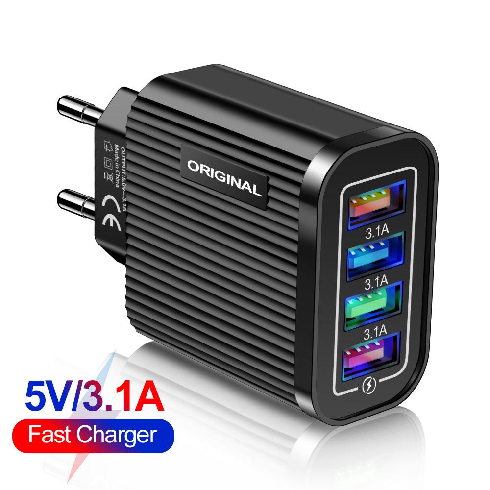 

Luminous 4-Port 3.1A USB Phone Charger - EU/US Travel Adapter US Standard білий