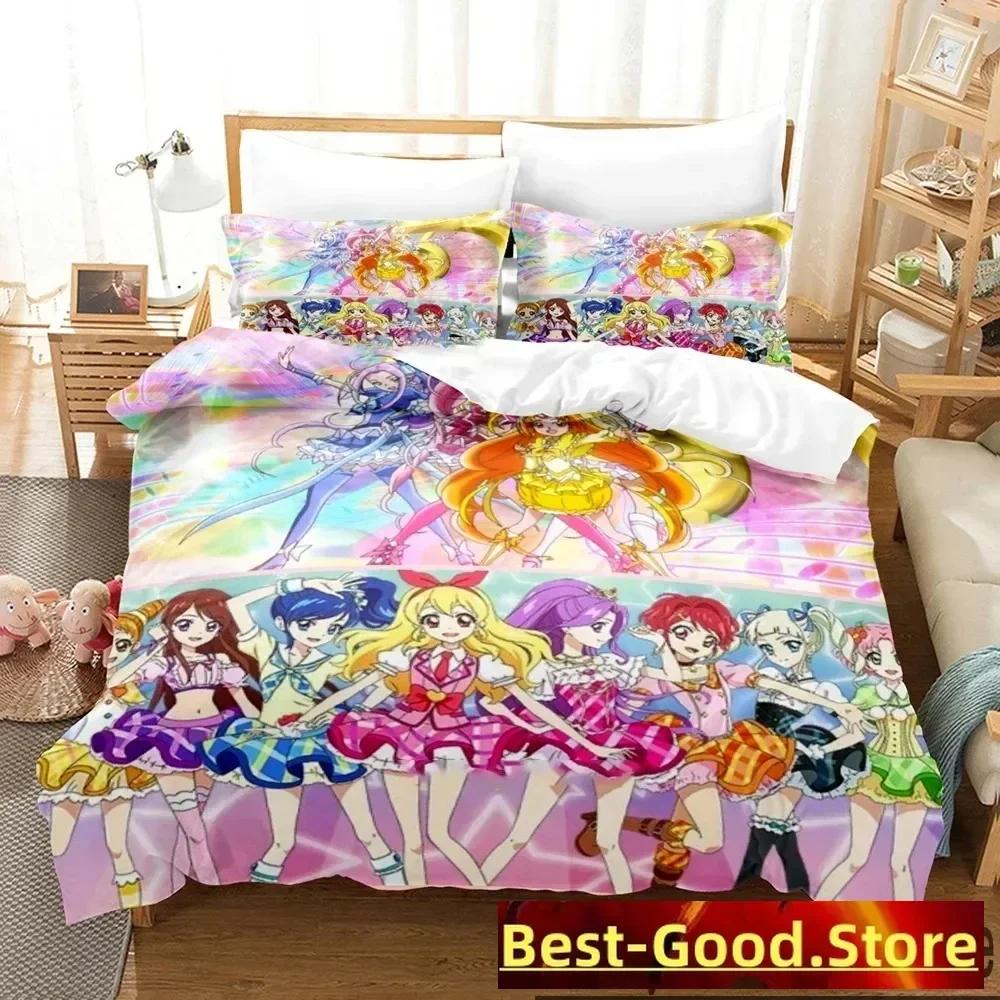 Aikatsu Idol Activity Anime Bedding Set Printed With Pillowcase Bed Duvet Cover Soft Single Double Queen Super King Size EU Single(135*200cm)3pcs