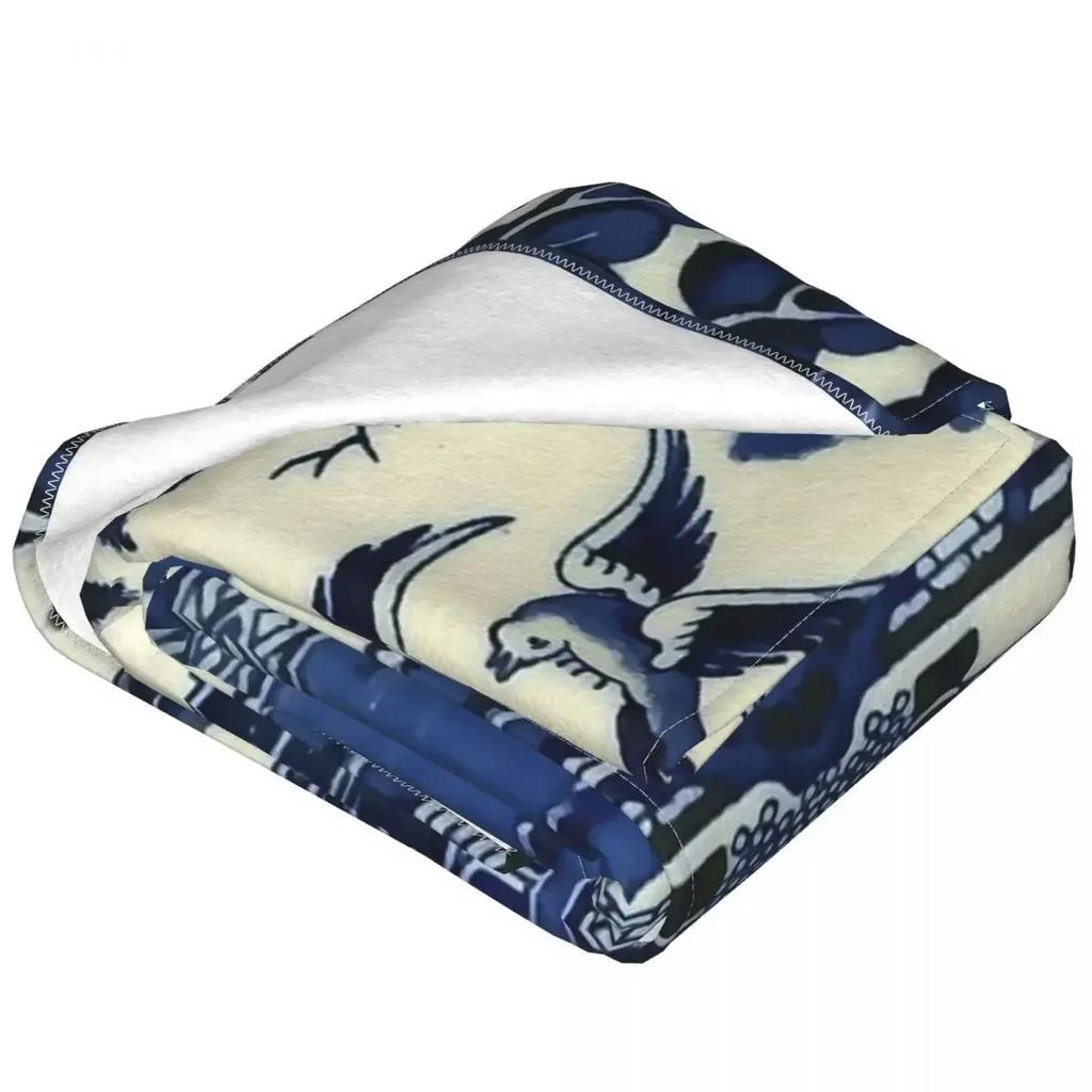 Starožitné Willow Ware Orientální Toile Deky Sametové Jarní Modré Delft Víceúčelové Tenké Přehozy na Postel Auto Koberec Kus