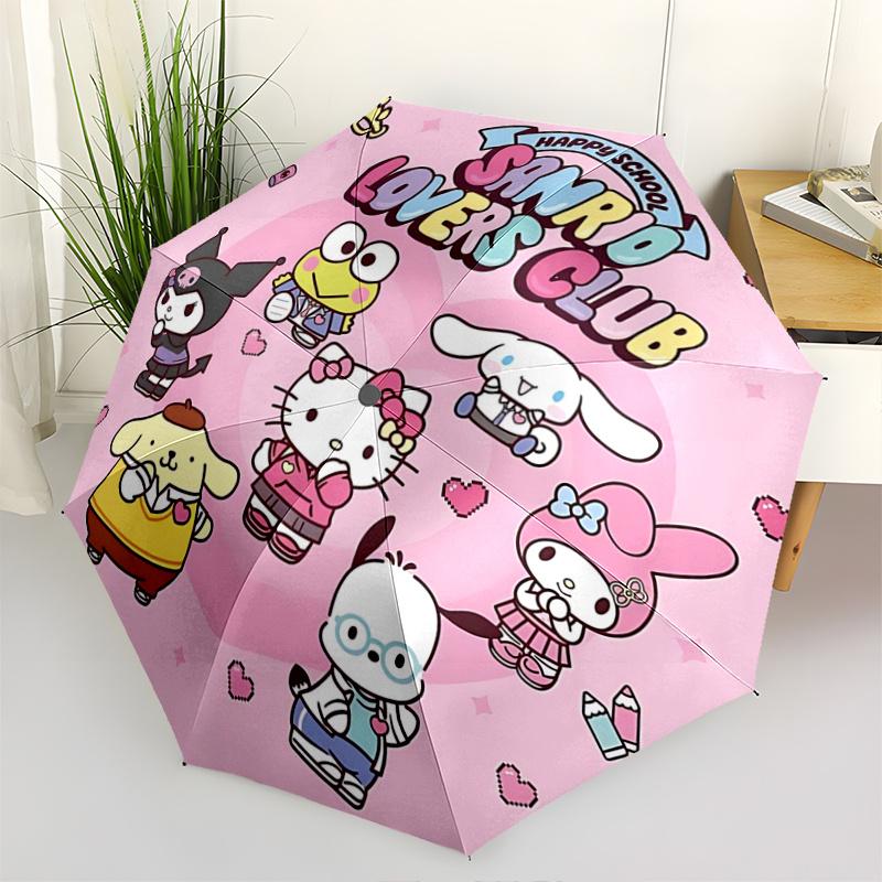 1pc Sanrio Lovers Club Automatic Folding Umbrella - Portable Tri-Fold Design with 8-Rib Iron Frame - Outdoor for Fans, Travelers, Everyday Use - Perfe