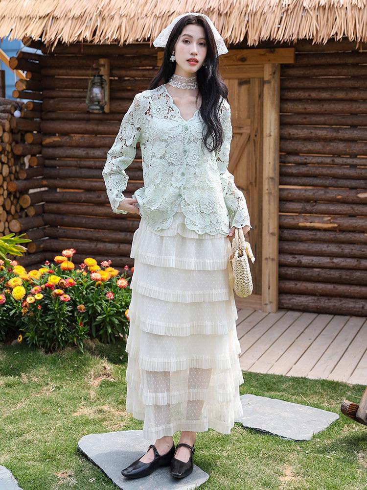 Fei Yuan Polka Dot Rüschen Schlankmachender Rock - Damenmode Schichtkuchen Design