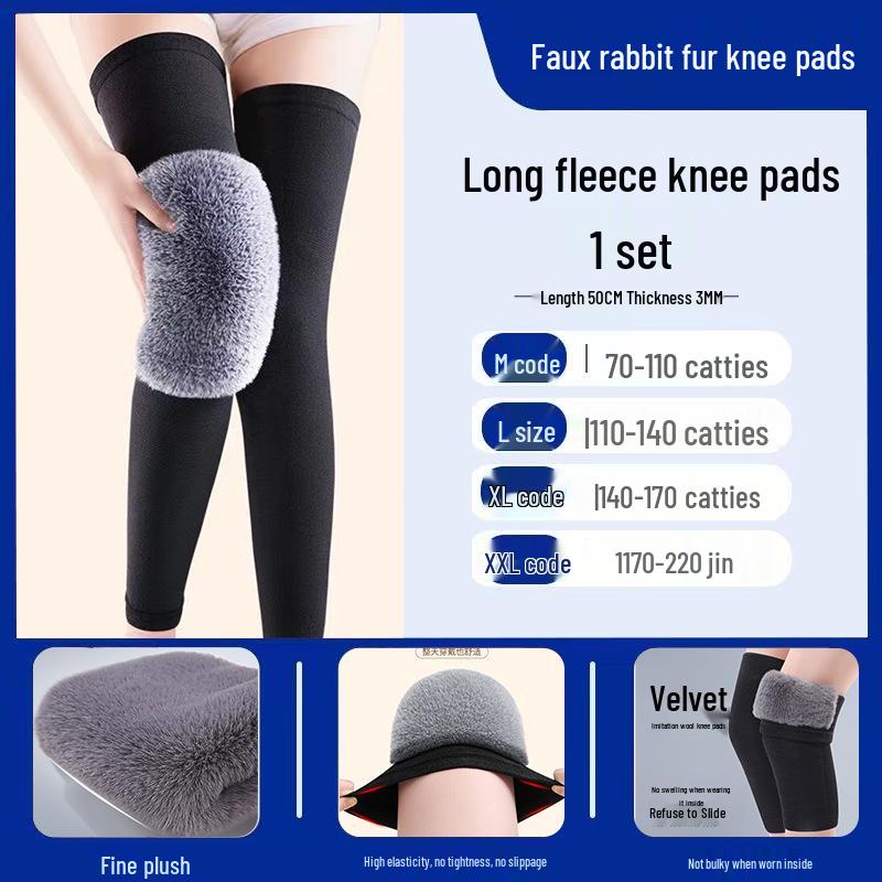 Warm Autumn/Winter Knee Pads: Imitation Rabbit Fur, Velvet-Lined, Thick Sports Leggings for Cold Weather