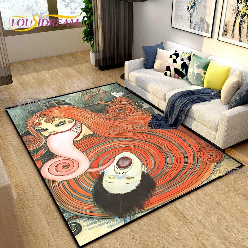 Junji Ito Art Fear Carpet for Living Room Bedroom Table Decor Yoga Area Rug Kitchen Kid Un-slip Floor Mat Alfombra Birthday Gift