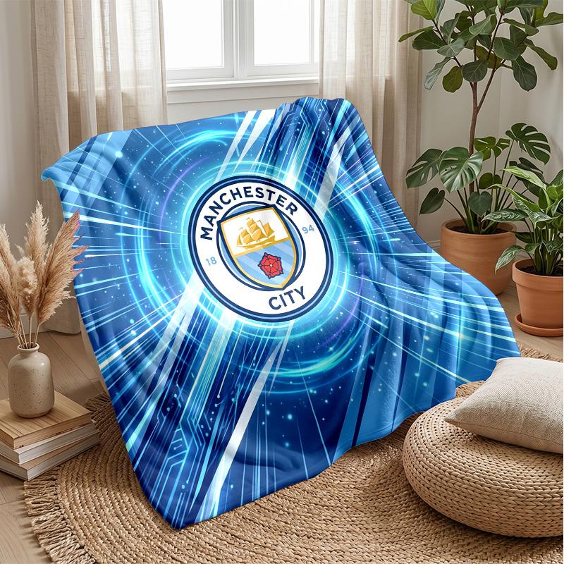 Manchester City Theme Blanket Soft Flannel Blanket Plush Throw Blanket Cozy Sofa Bed Blanket for Home Decor