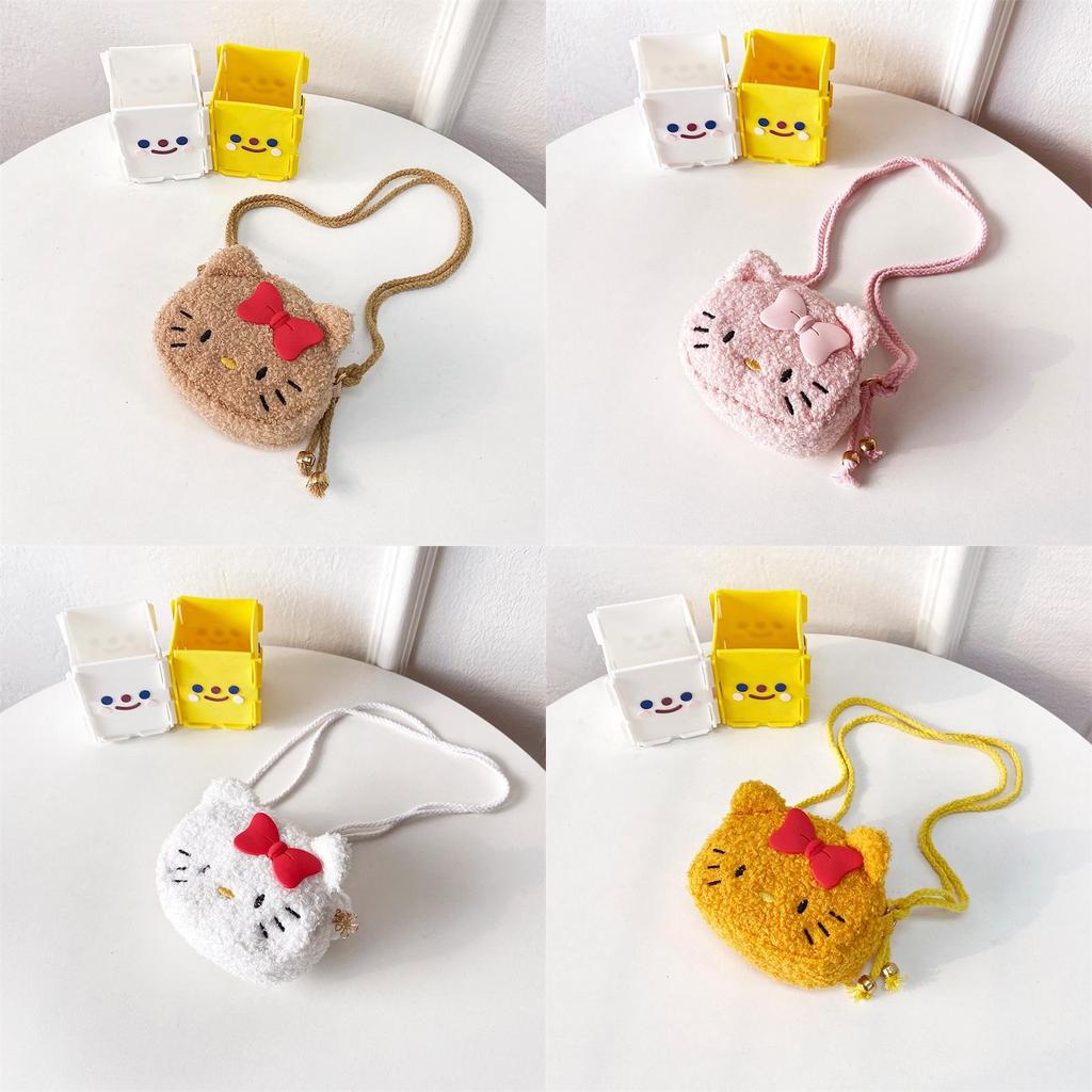 Hello Kitty Cartoon Plush Mini Crossbody Bag For Kids With Zipper Closure