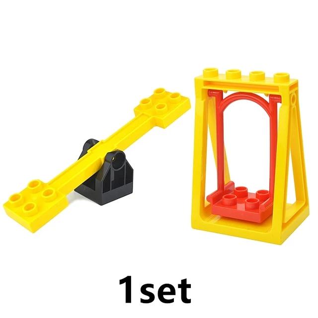 Store byggeklosser Slide Swing Seesaw Park Lekeplass Series Large Pillar Murstein Barn Barn Pedagogisk Leke Kompatibel Duploe
